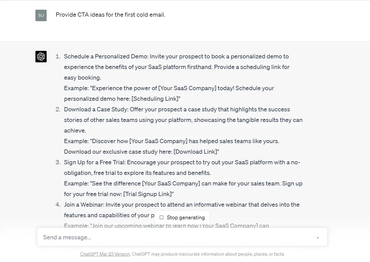 Prompt to write cold emails using ChatGPT