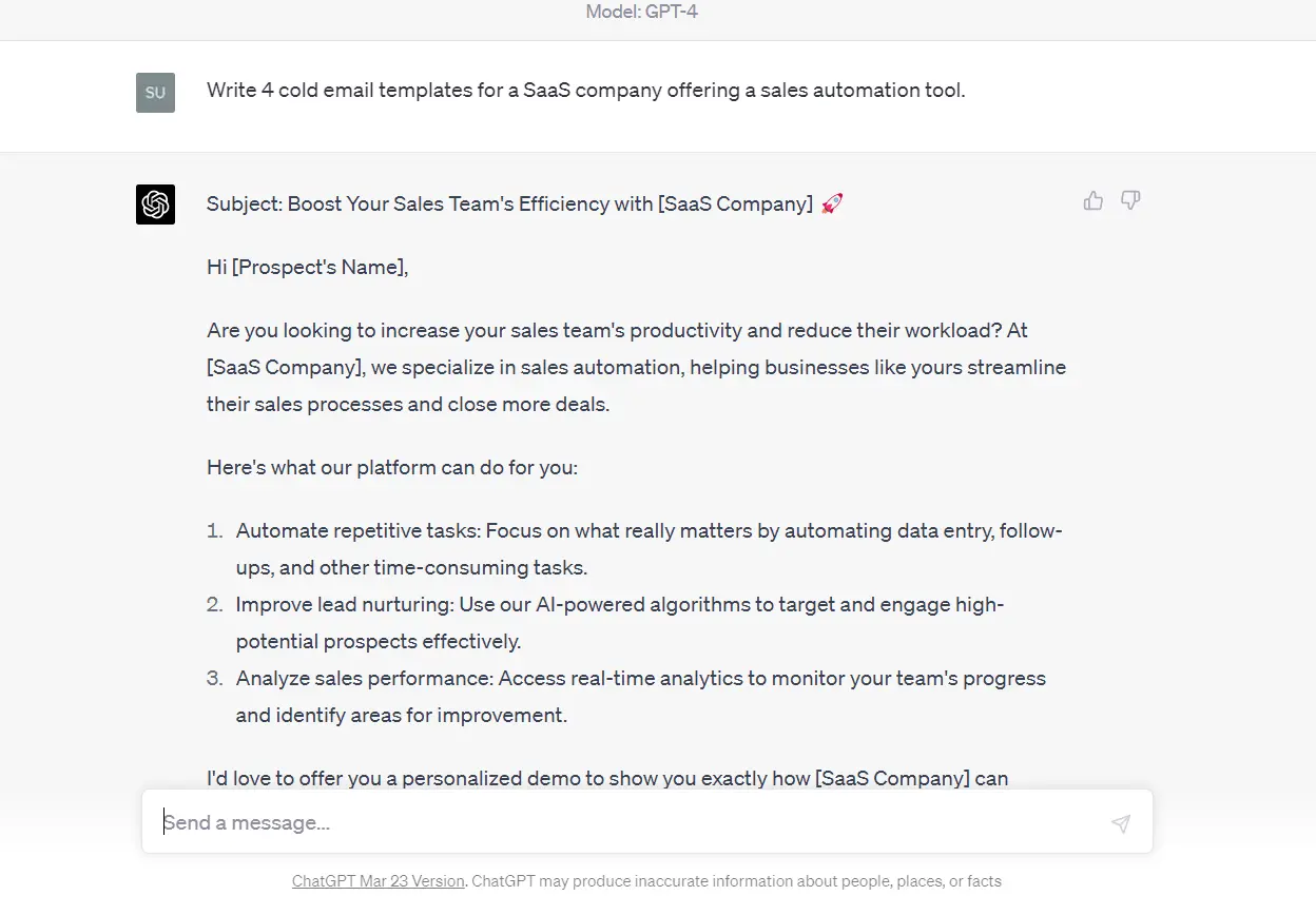 Prompt to write cold emails using ChatGPT